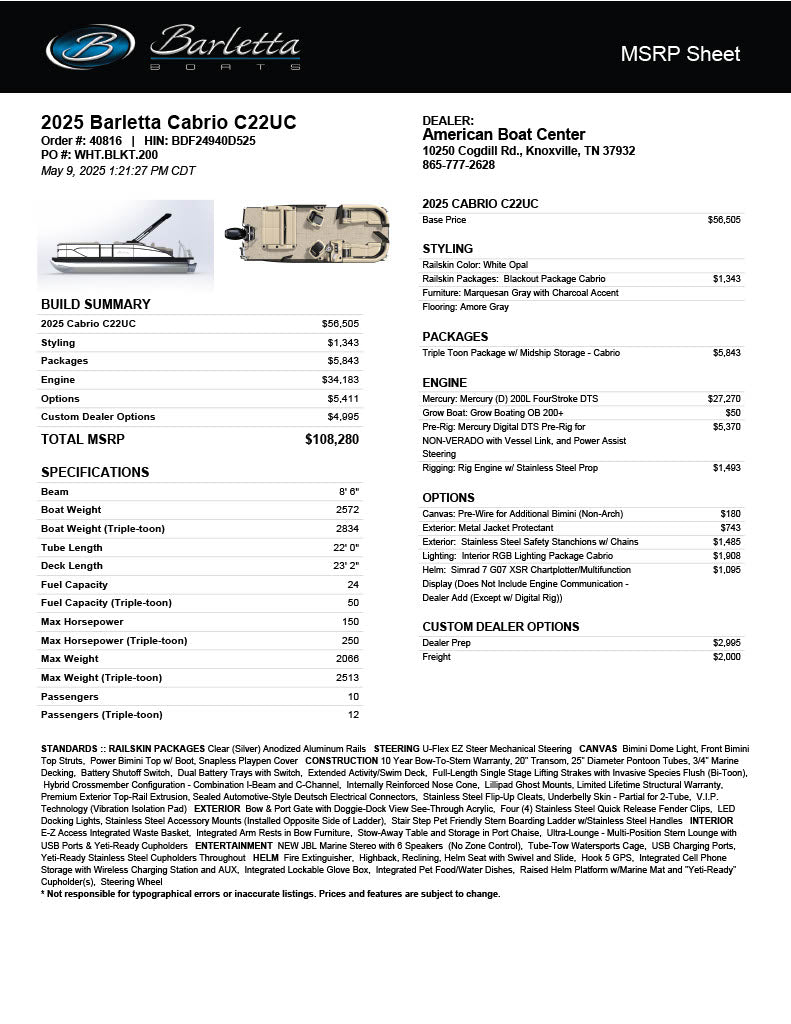 2025 Barletta Cabrio 22UC