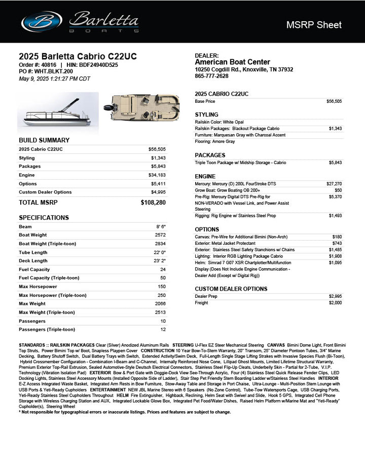 2025 Barletta Cabrio 22UC