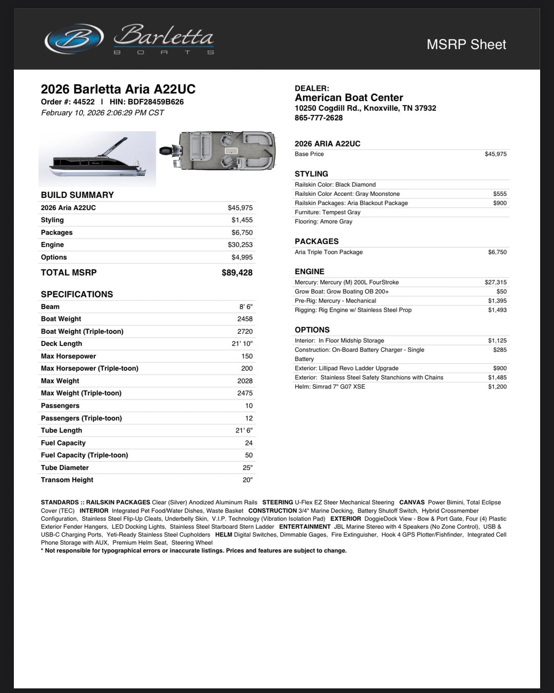 2026 Barletta Aria 22UC