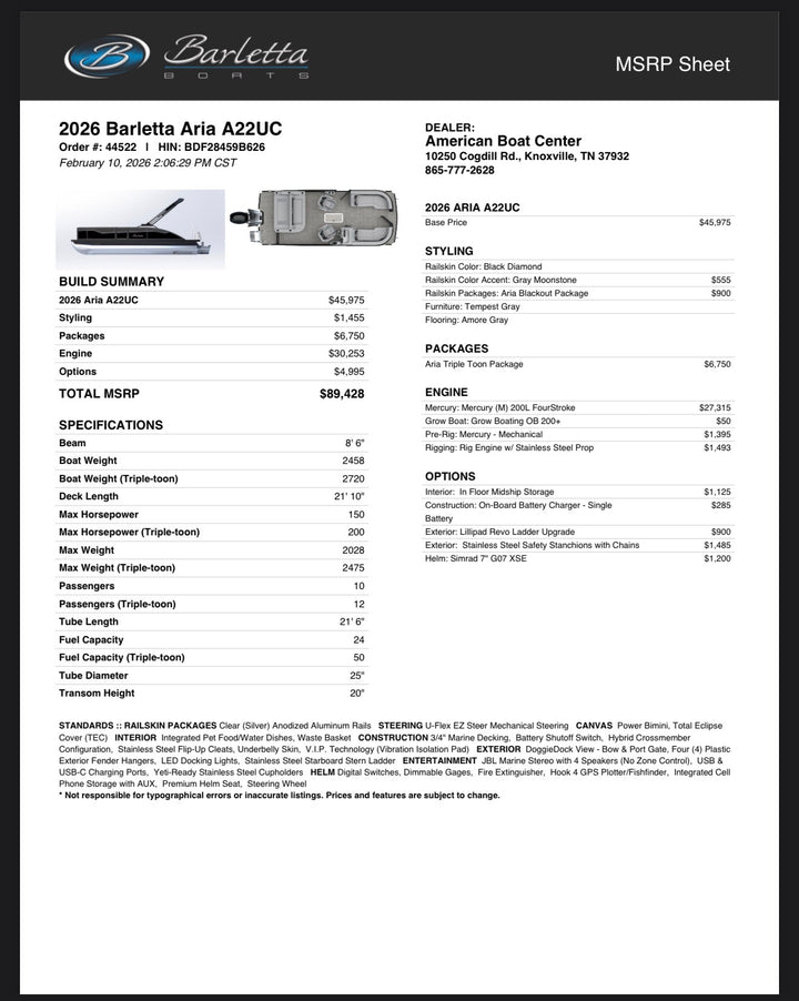 2026 Barletta Aria 22UC