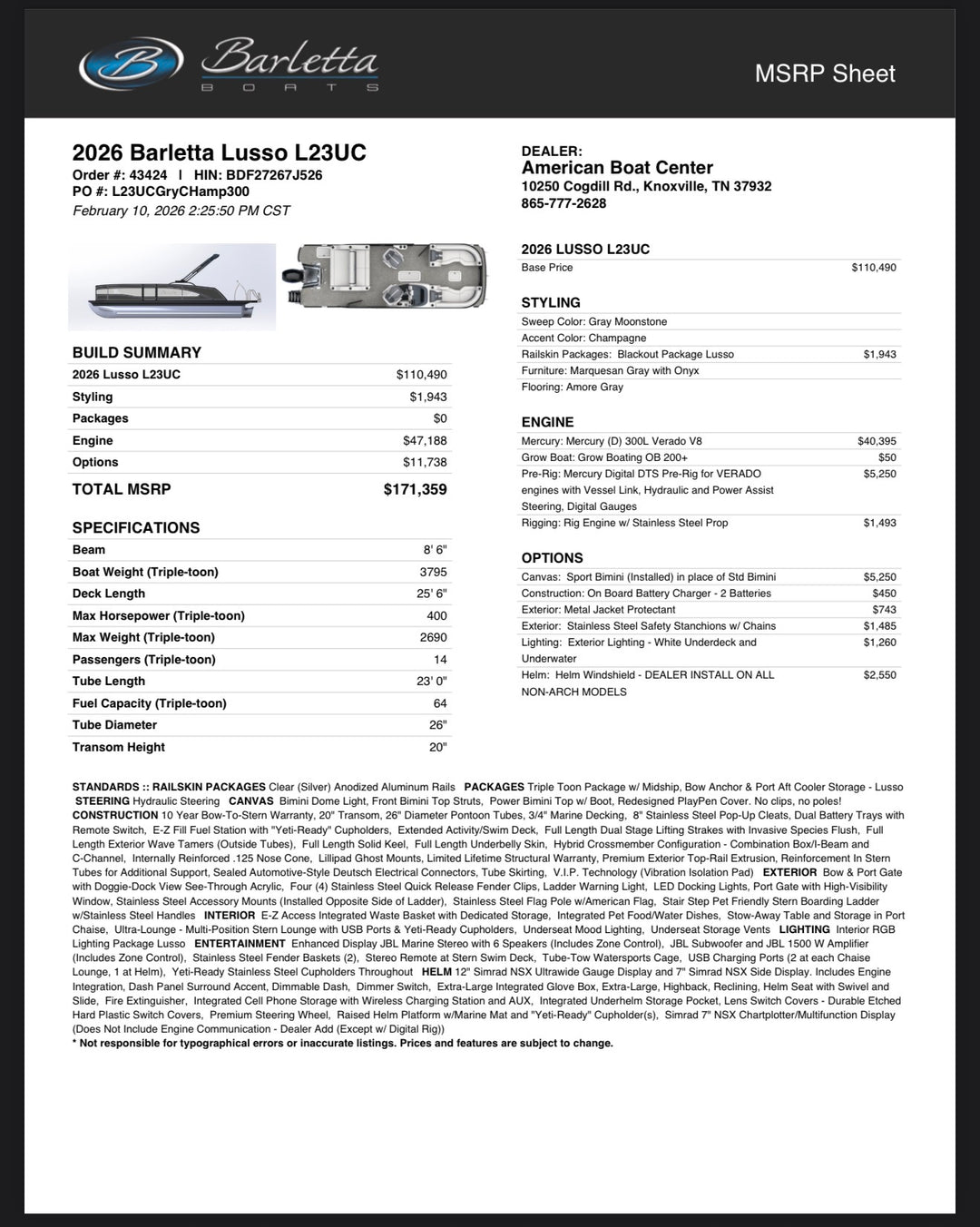 2026 Barletta Lusso 23UC