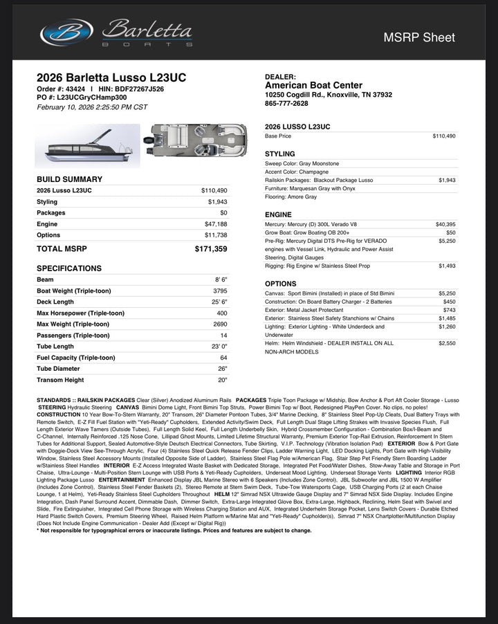 2026 Barletta Lusso 23UC