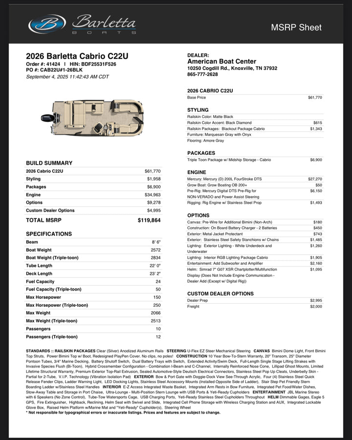 2026 Barletta Cabrio 22U