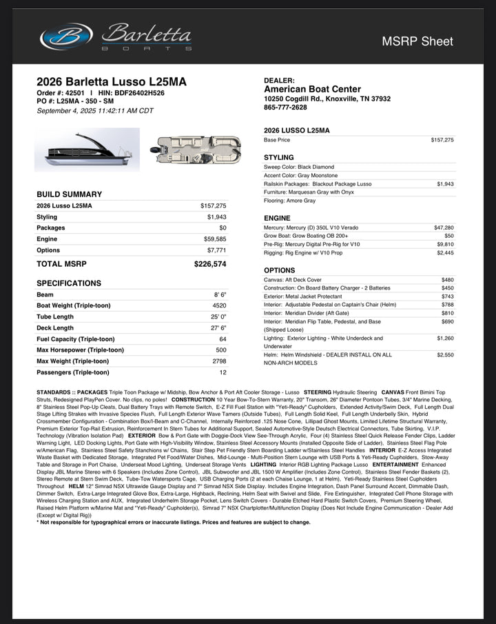 2026 Barletta Lusso 25MA